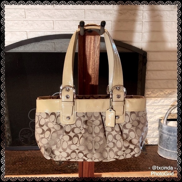 Coach Handbags - COACH Beige Soho Signature Pleated Jacquard Satchel Shoulder Bag